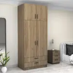Ντουλάπα ρούχων Θάσος 31 δίφυλλη με πατάρι και συρτάρια χρώμα καρυδί 100x60x240εκ. – εικόνα 4