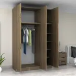 Ντουλάπα ρούχων Θάσος 31 τρίφυλλη με πατάρι χρώμα καρυδί 150x60x240εκ. – εικόνα 2