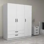 Ντουλάπα ρούχων Θάσος 31 τρίφυλλη με συρτάρια χρώμα λευκό 150x60x181εκ. – εικόνα 4