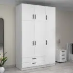 Ντουλάπα ρούχων Θάσος 31 τρίφυλλη με πατάρι και συρτάρια χρώμα λευκό 150x60x240εκ. – εικόνα 4