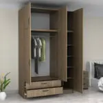Ντουλάπα ρούχων Θάσος 31 τρίφυλλη με πατάρι και συρτάρια χρώμα καρυδί 150x60x240εκ. – εικόνα 2