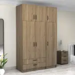 Ντουλάπα ρούχων Θάσος 31 τρίφυλλη με πατάρι και συρτάρια χρώμα καρυδί 150x60x240εκ. – εικόνα 4