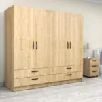 Ντουλάπα ρούχων Θάσος 31 τετράφυλλη με συρτάρια χρώμα φυσικό οξιάς 200x60x181εκ. – εικόνα 4