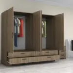 Ντουλάπα ρούχων Θάσος 31 τετράφυλλη με συρτάρια χρώμα καρυδί 200x60x181εκ. – εικόνα 2