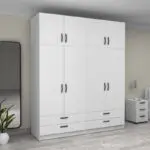 Ντουλάπα ρούχων Θάσος 31 τετράφυλλη με πατάρι και συρτάρια χρώμα λευκό 200x60x240εκ. – εικόνα 4