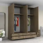 Ντουλάπα ρούχων Θάσος 31 τετράφυλλη με πατάρι και συρτάρια χρώμα καρυδί 200x60x240εκ. – εικόνα 2