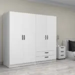 Ντουλάπα ρούχων Θάσος 31 τετράφυλλη με συρτάρια χρώμα λευκό 200x60x181εκ. – εικόνα 4
