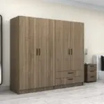 Ντουλάπα ρούχων Θάσος 31 τετράφυλλη με συρτάρια χρώμα καρυδί 200x60x181εκ. – εικόνα 4