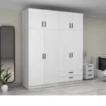 Ντουλάπα ρούχων Θάσος 31 τετράφυλλη με πατάρι και συρτάρια χρώμα λευκό 200x60x240εκ. – εικόνα 4