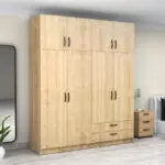 Ντουλάπα ρούχων Θάσος 31 τετράφυλλη με πατάρι και συρτάρια χρώμα φυσικό οξιάς 200x60x240εκ. – εικόνα 4