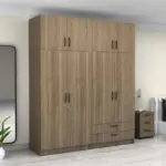 Ντουλάπα ρούχων Θάσος 31 τετράφυλλη με πατάρι και συρτάρια χρώμα καρυδί 200x60x240εκ. – εικόνα 4