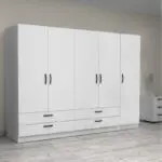 Ντουλάπα ρούχων Θάσος 31 πεντάφυλλη με συρτάρια χρώμα λευκό 250x60x181εκ. – εικόνα 4