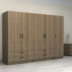 Ντουλάπα ρούχων Θάσος 31 πεντάφυλλη με συρτάρια χρώμα καρυδί 250x60x181εκ. – εικόνα 4