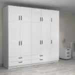 Ντουλάπα ρούχων Θάσος 31 πεντάφυλλη με πατάρι και συρτάρια χρώμα λευκό 250x60x240εκ. – εικόνα 4