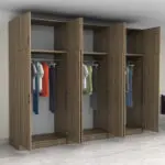 Ντουλάπα ρούχων Θάσος 31 εξάφυλλη με πατάρι χρώμα καρυδί 300x60x240εκ. – εικόνα 2