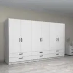 Ντουλάπα ρούχων Θάσος 31 εξάφυλλη με συρτάρια χρώμα λευκό 300x60x181εκ. – εικόνα 4