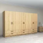 Ντουλάπα ρούχων Θάσος 31 εξάφυλλη με συρτάρια χρώμα φυσικό οξιάς 300x60x181εκ. – εικόνα 4