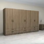 Ντουλάπα ρούχων Θάσος 31 εξάφυλλη με συρτάρια χρώμα καρυδί 300x60x181εκ. – εικόνα 4