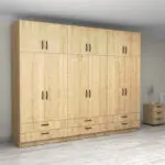 Ντουλάπα ρούχων Θάσος 31 εξάφυλλη με πατάρι και συρτάρια χρώμα φυσικό οξιάς 300x60x240εκ. – εικόνα 4