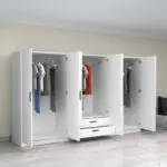 Ντουλάπα ρούχων Θάσος 31 εξάφυλλη με συρτάρια χρώμα λευκό 300x60x181εκ. – εικόνα 2