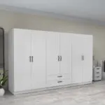 Ντουλάπα ρούχων Θάσος 31 εξάφυλλη με συρτάρια χρώμα λευκό 300x60x181εκ. – εικόνα 4