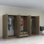 Ντουλάπα ρούχων Θάσος 31 εξάφυλλη με συρτάρια χρώμα καρυδί 300x60x181εκ. – εικόνα 2