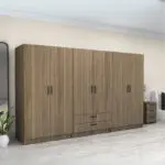 Ντουλάπα ρούχων Θάσος 31 εξάφυλλη με συρτάρια χρώμα καρυδί 300x60x181εκ. – εικόνα 4