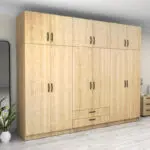 Ντουλάπα ρούχων Θάσος 31 εξάφυλλη με πατάρι και συρτάρια χρώμα φυσικό οξιάς 300x60x240εκ. – εικόνα 4