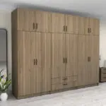 Ντουλάπα ρούχων Θάσος 31 εξάφυλλη με πατάρι και συρτάρια χρώμα καρυδί 300x60x240εκ. – εικόνα 4