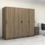 Ντουλάπα ρούχων Θάσος 31 τετράφυλλη χρώμα καρυδί 200x60x181εκ. – εικόνα 4