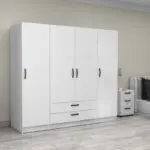 Ντουλάπα ρούχων Θάσος 31 τετράφυλλη με συρτάρια χρώμα λευκό 200x60x181εκ. – εικόνα 4