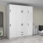 Ντουλάπα ρούχων Θάσος 31 τετράφυλλη με πατάρι και συρτάρια χρώμα λευκό 200x60x240εκ. – εικόνα 4