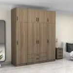 Ντουλάπα ρούχων Θάσος 31 τετράφυλλη με πατάρι και συρτάρια χρώμα καρυδί 200x60x240εκ. – εικόνα 4