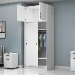 Ντουλάπα ρούχων Σπέτσες 96 δίφυλλη συρόμενη με πατάρι χρώμα λευκό 100x60x240εκ. – εικόνα 2