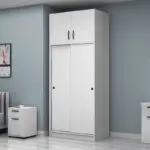 Ντουλάπα ρούχων Σπέτσες 96 δίφυλλη συρόμενη με πατάρι χρώμα λευκό 100x60x240εκ. – εικόνα 3