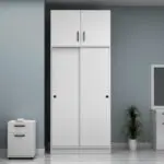 Ντουλάπα ρούχων Σπέτσες 96 δίφυλλη συρόμενη με πατάρι χρώμα λευκό 100x60x240εκ. – εικόνα 4