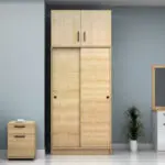 Ντουλάπα ρούχων Σπέτσες 96 δίφυλλη συρόμενη με πατάρι χρώμα φυσικό οξιάς 100x60x240εκ. – εικόνα 4