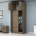Ντουλάπα ρούχων Σπέτσες 96 δίφυλλη συρόμενη με πατάρι χρώμα καρυδί 100x60x240εκ. – εικόνα 2