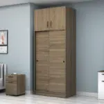 Ντουλάπα ρούχων Σπέτσες 96 δίφυλλη συρόμενη με πατάρι χρώμα καρυδί 100x60x240εκ. – εικόνα 3