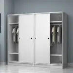 Ντουλάπα ρούχων Σπέτσες 96 τετράφυλλη συρόμενη χρώμα λευκό 200x60x181εκ. – εικόνα 2
