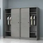 Ντουλάπα ρούχων Σπέτσες 96 τετράφυλλη συρόμενη χρώμα γκρι σκυροδέματος 200x60x181εκ. – εικόνα 2