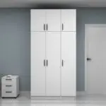 Ντουλάπα ρούχων Ανάφη 11 τρίφυλλη με πατάρι χρώμα λευκό 120×51,8×240εκ. – εικόνα 4