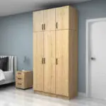 Ντουλάπα ρούχων Ανάφη 11 τρίφυλλη με πατάρι χρώμα φυσικό οξιάς 120×51,8×240εκ. – εικόνα 3