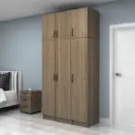 Ντουλάπα ρούχων Ανάφη 11 τρίφυλλη με πατάρι χρώμα καρυδί 120×51,8×240εκ. – εικόνα 3