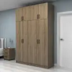 Ντουλάπα ρούχων Ανάφη 11 τετράφυλλη με πατάρι χρώμα καρυδί 160×51,8×240εκ. – εικόνα 3