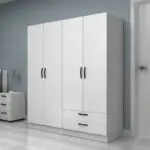 Ντουλάπα ρούχων Ανάφη 11 τετράφυλλη με συρτάρια χρώμα λευκό 160×51,8×181εκ. – εικόνα 3