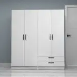 Ντουλάπα ρούχων Ανάφη 11 τετράφυλλη με συρτάρια χρώμα λευκό 160×51,8×181εκ. – εικόνα 4