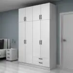 Ντουλάπα ρούχων Ανάφη 11 τετράφυλλη με πατάρι και συρτάρια χρώμα λευκό 160×51,8×240εκ. – εικόνα 3