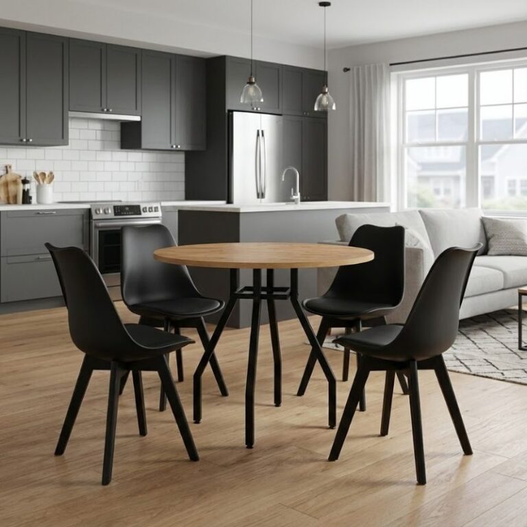 Σετ τραπεζαρία 5τμχ Roma – Viva χρώμα pine oak – μαύρο Ø80×75εκ.