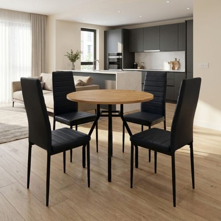 Σετ τραπεζαρία 5τμχ Roma – Rosa χρώμα pine oak – μαύρο Ø80×75εκ.